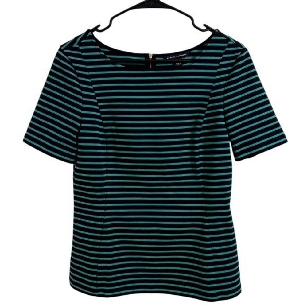 Banana Republic Womens Striped Ponte Top Size 6 Stretch Green Black Career‎ - Picture 6 of 7